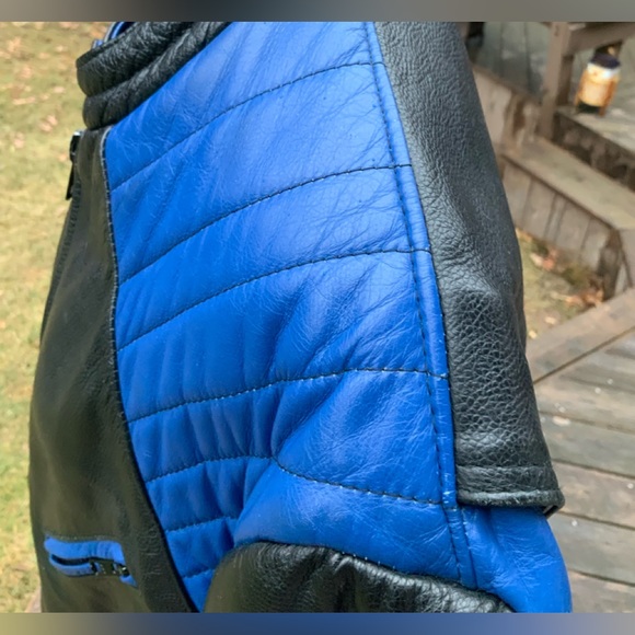 Vintage P LEATHER MONTREAL Moto MEN’S Leather Jacket Black & Blue Size Medium - Picture 16 of 16